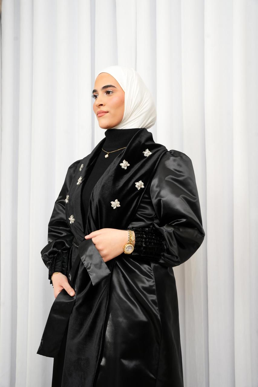 Noir Satin Leather Abaya