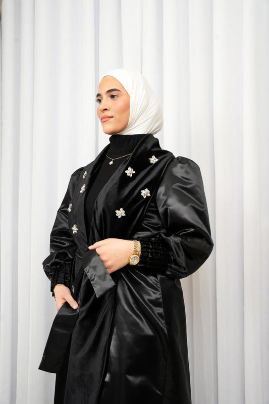 Noir Satin Leather Abaya