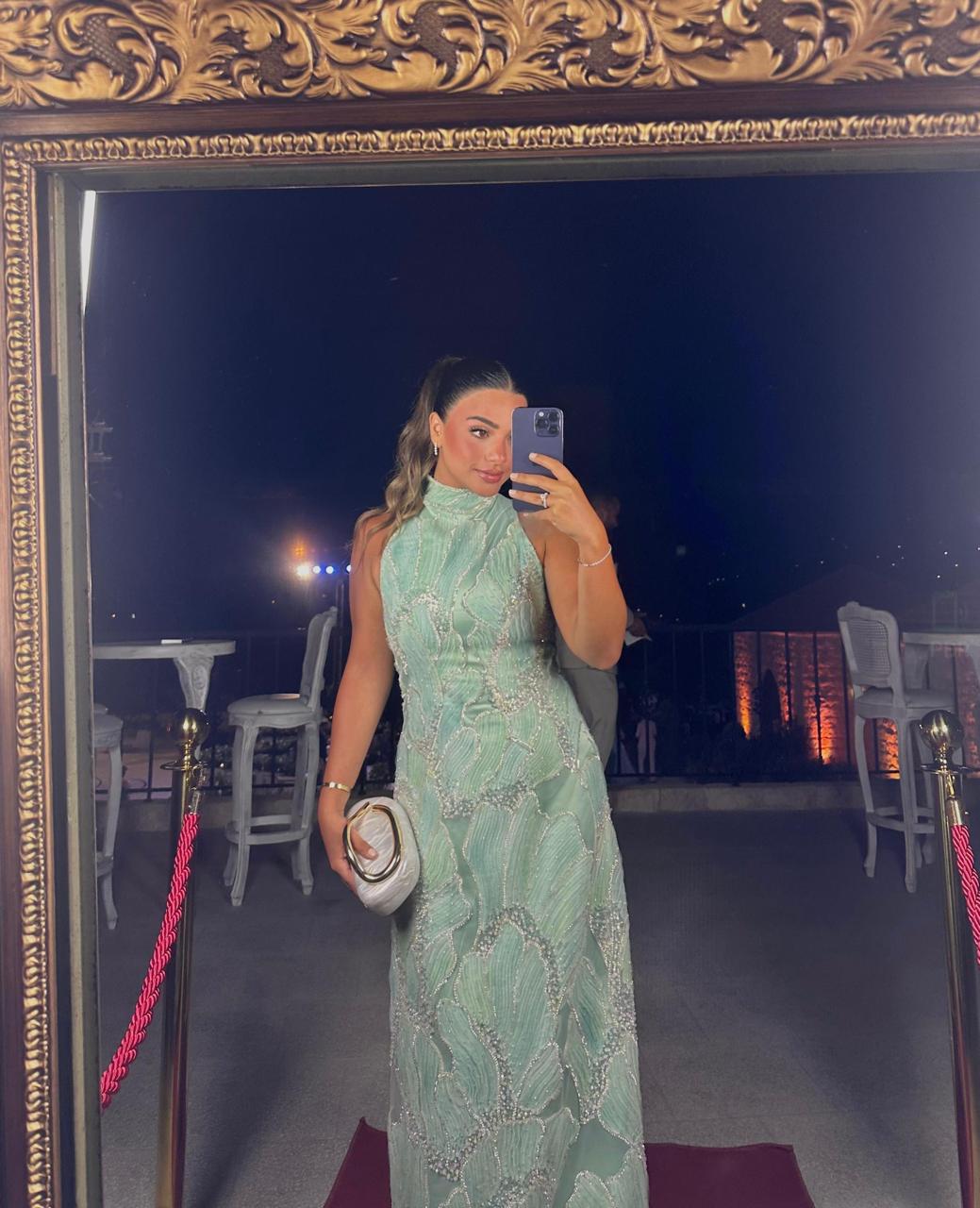 Aqua Green Embroidery
